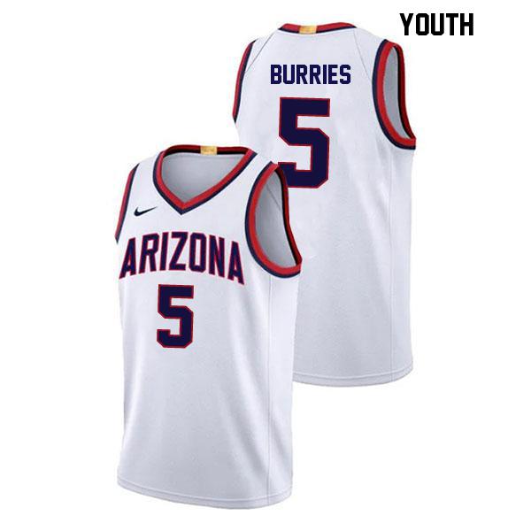 Brayden Burries Youth Number 5 Stitched White Authentic Arizona Wildcats College Basketball Jersey Brayden Burries Youth Number 5 Stitched White Authentic Arizona Wildcats College Basketball Jersey